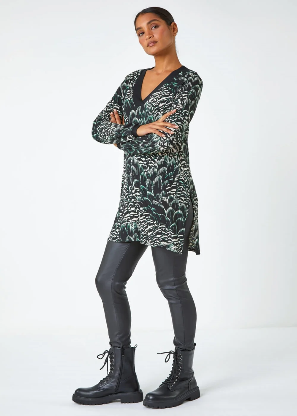 Roman Black Abstract Stretch Jersey Tunic Top - Size 8 Image 2