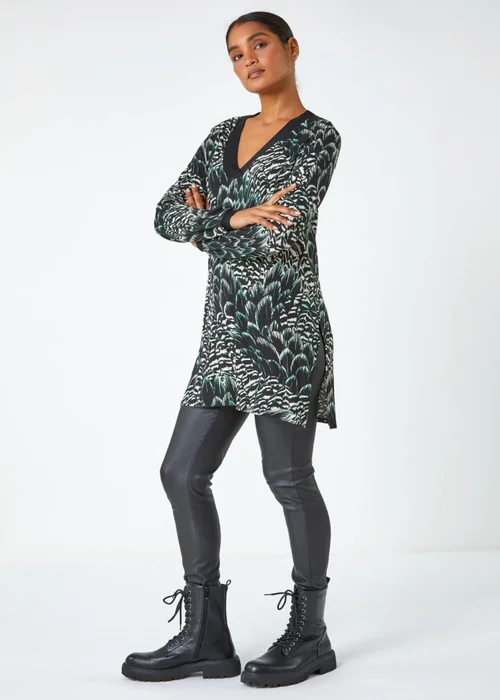 Roman Black Abstract Stretch Jersey Tunic Top - Size 8 Image 2