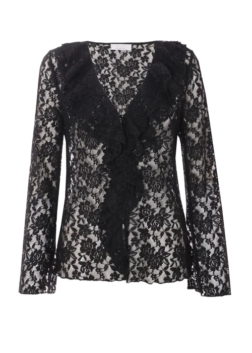 Quiz Black Lace Tie Front Top - 6 Image 4