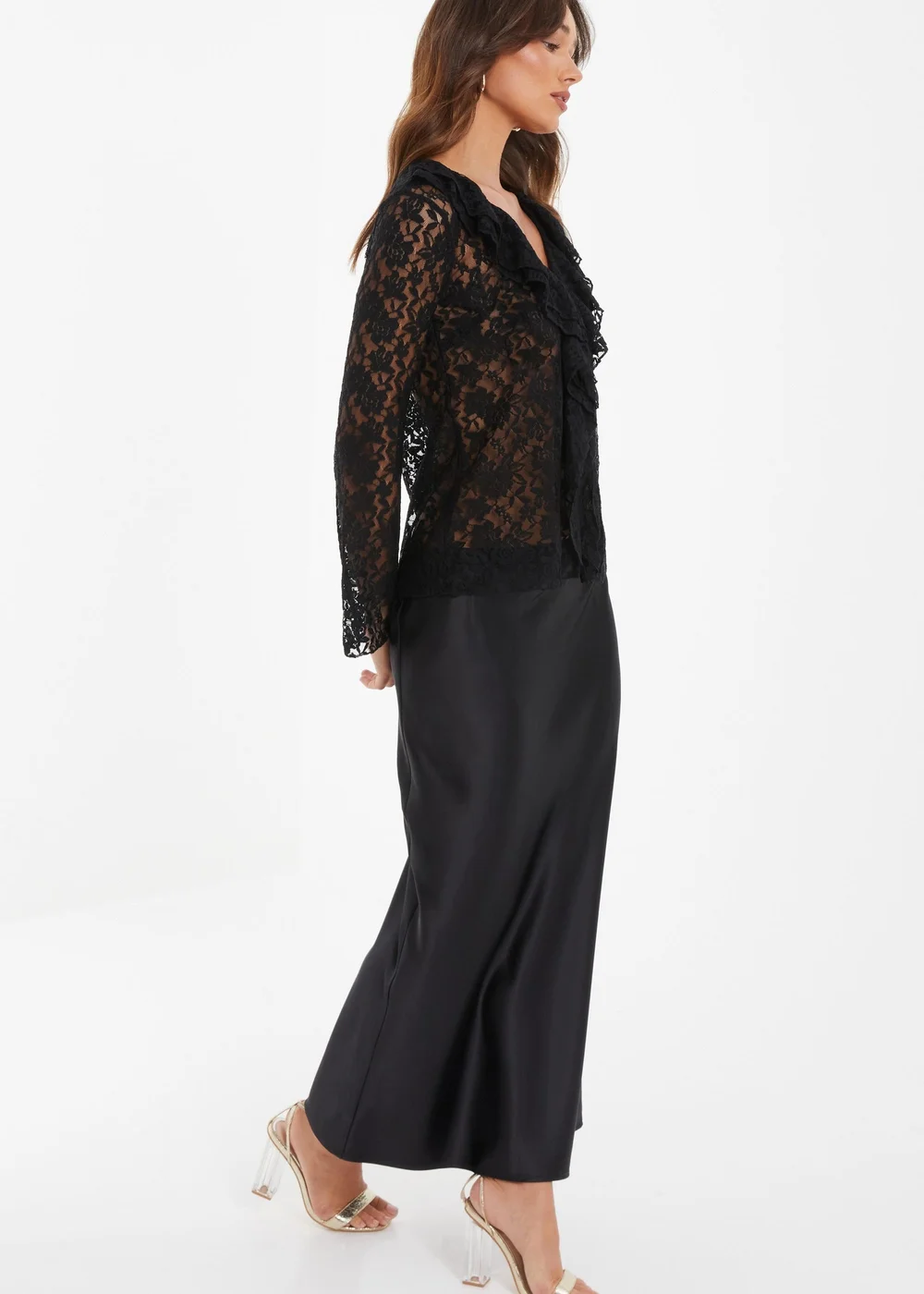 Quiz Black Lace Tie Front Top - 6 Image 3