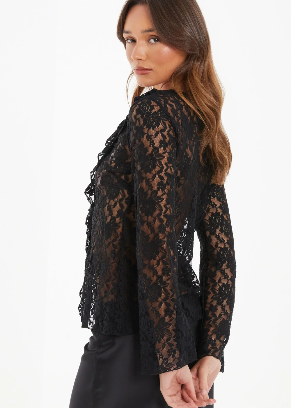 Quiz Black Lace Tie Front Top - 6 Image 2