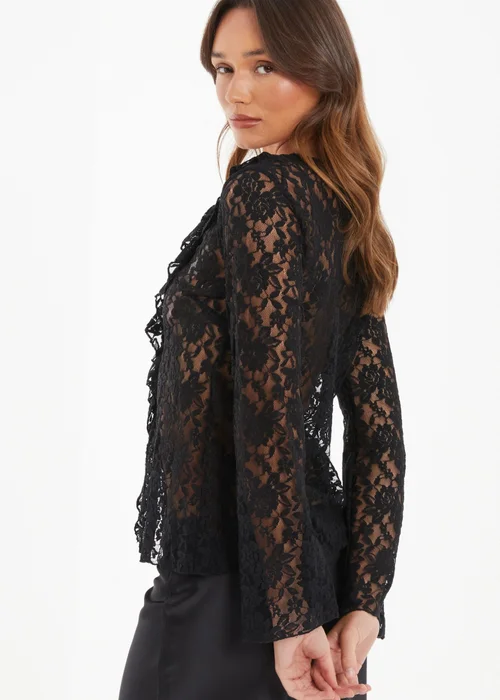 Quiz Black Lace Tie Front Top - 6 Image 2