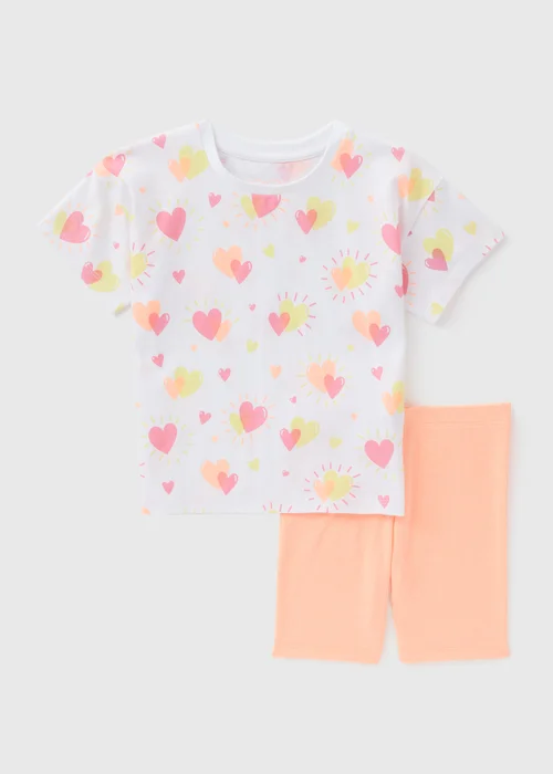 Girls Coral Heart T-Shirt & Shorts Set (1-7yrs) - 1-1.5 Yrs Image 1