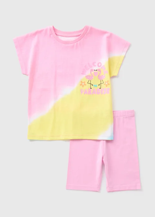 Girls Pink Paradise Tie Dye T-Shirt & Cycle Shorts Set (1-7yrs) - 2-3 Yrs Image 1