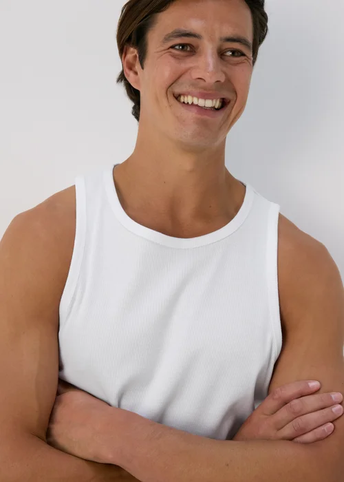 White Ribbed Vest - S Image 3