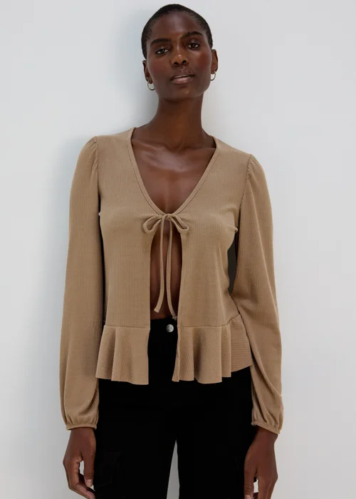 Brown Tie Front Cardigan - 8 Image 3