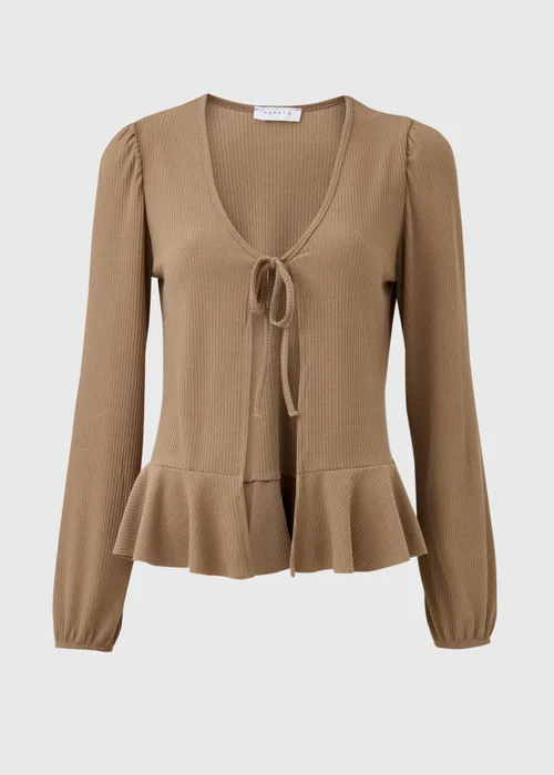 Brown Tie Front Cardigan - 8 Image 1