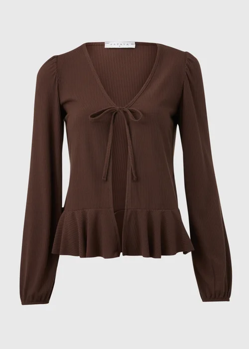 Chocolate Tie Neck Cardigan - 8 Image 5