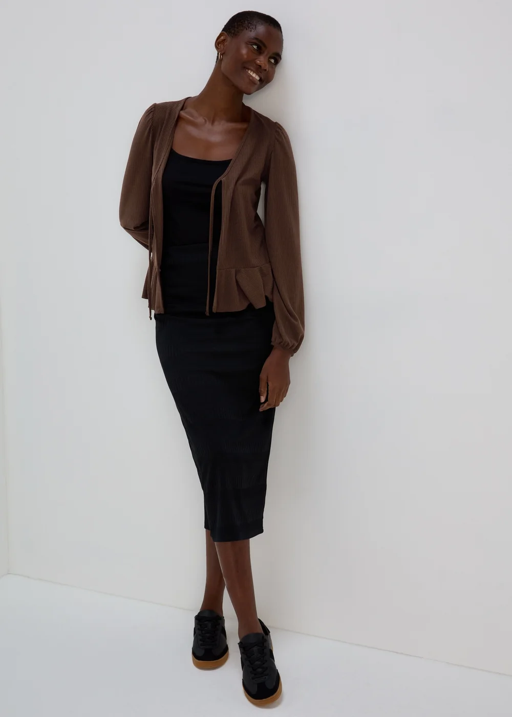 Chocolate Tie Neck Cardigan - 8 Image 4