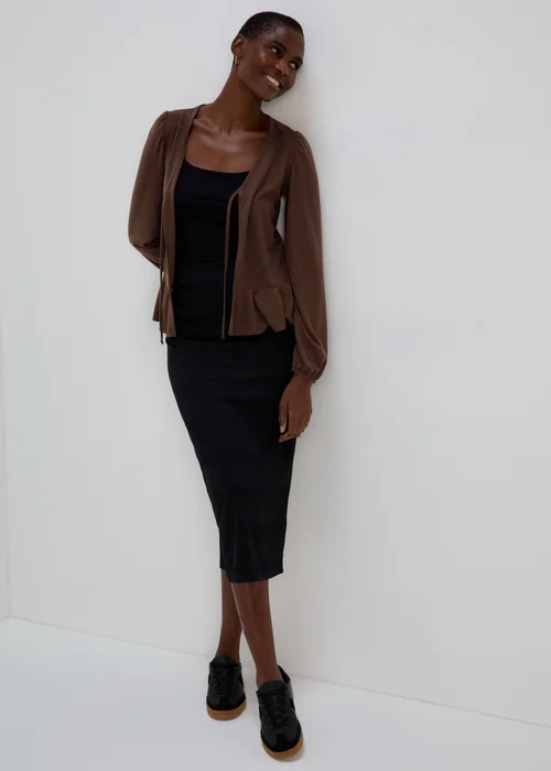 Chocolate Tie Neck Cardigan - 8 Image 4