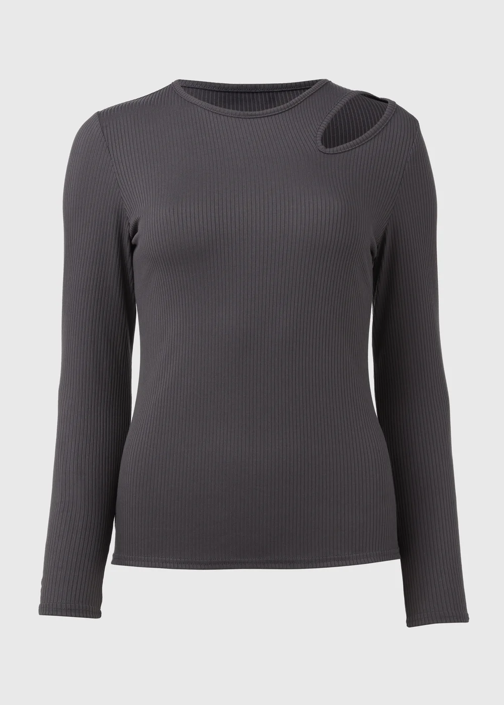 Grey Ribbed Cut Out Top - 8 Image 5