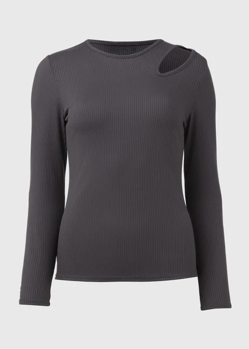 Grey Ribbed Cut Out Top - 8 Image 5
