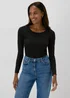 Black Textured Scoop Neck Top - Size 8 Image 1