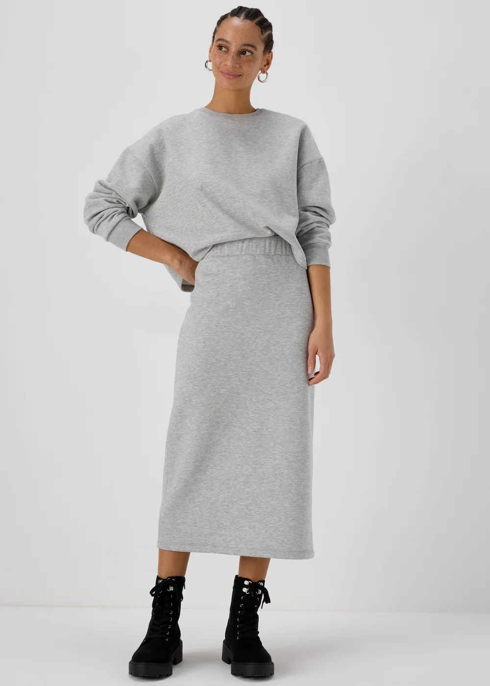 Grey Sweat Midi Skirt With Back Slit - 8 Image 1