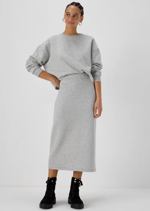 Grey Sweat Midi Skirt With Back Slit - 8 Image 1