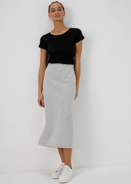 Grey Sweat Midi Skirt With Back Slit - 8 Image 4