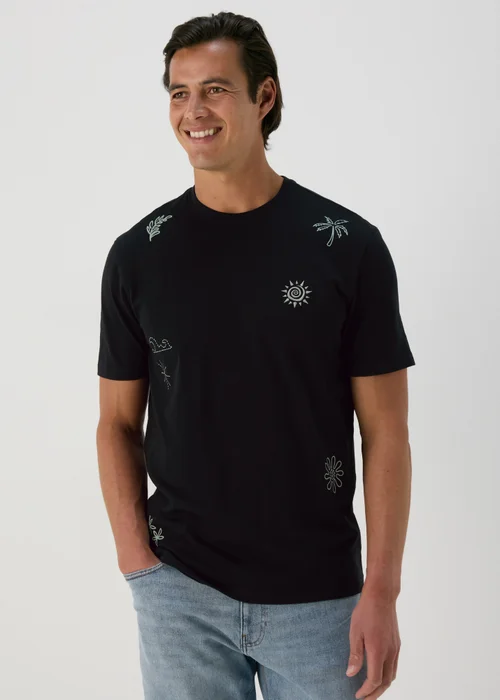 Black Abstract Embroidered T-Shirt - S Image 1