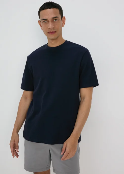 Navy Badge Textured T-Shirt - S Image 1