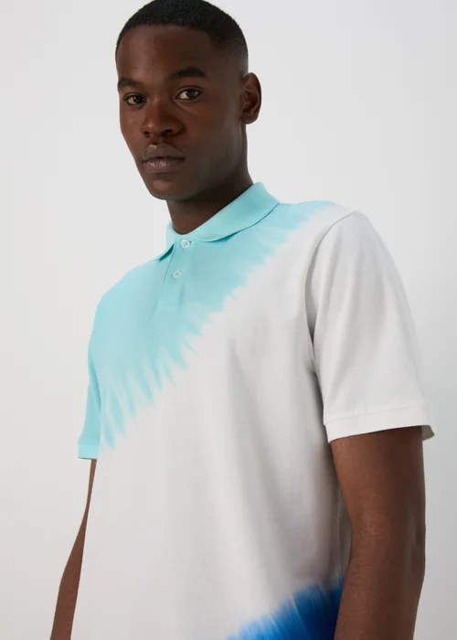 White & Blue Tie Dye Polo Shirt - S Image 3
