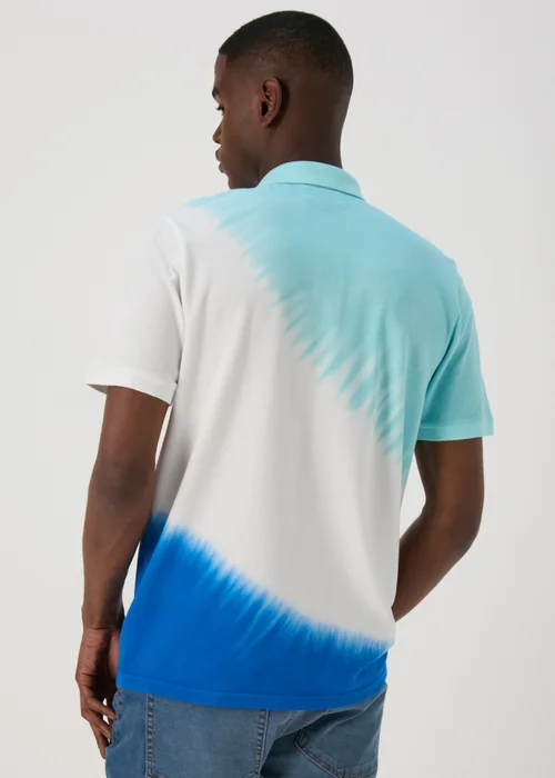 White & Blue Tie Dye Polo Shirt - S Image 2