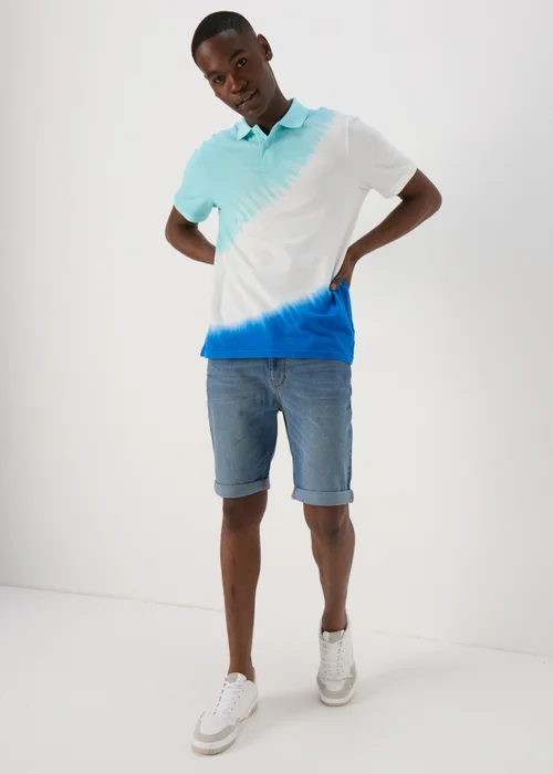 White & Blue Tie Dye Polo Shirt - S Image 4