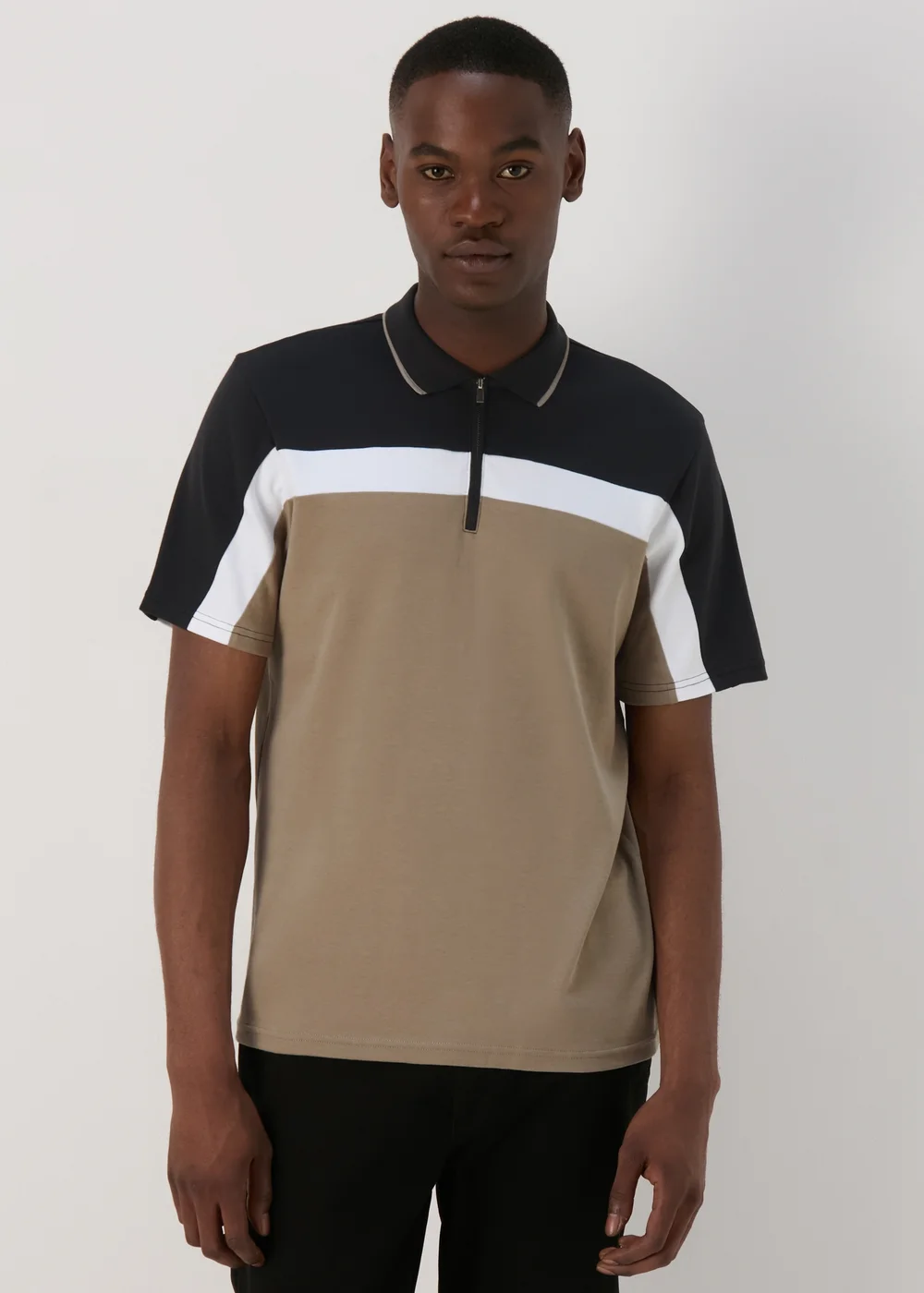 Black & Stone Horizontal Cut & Sew Polo Shirt - S Image 1