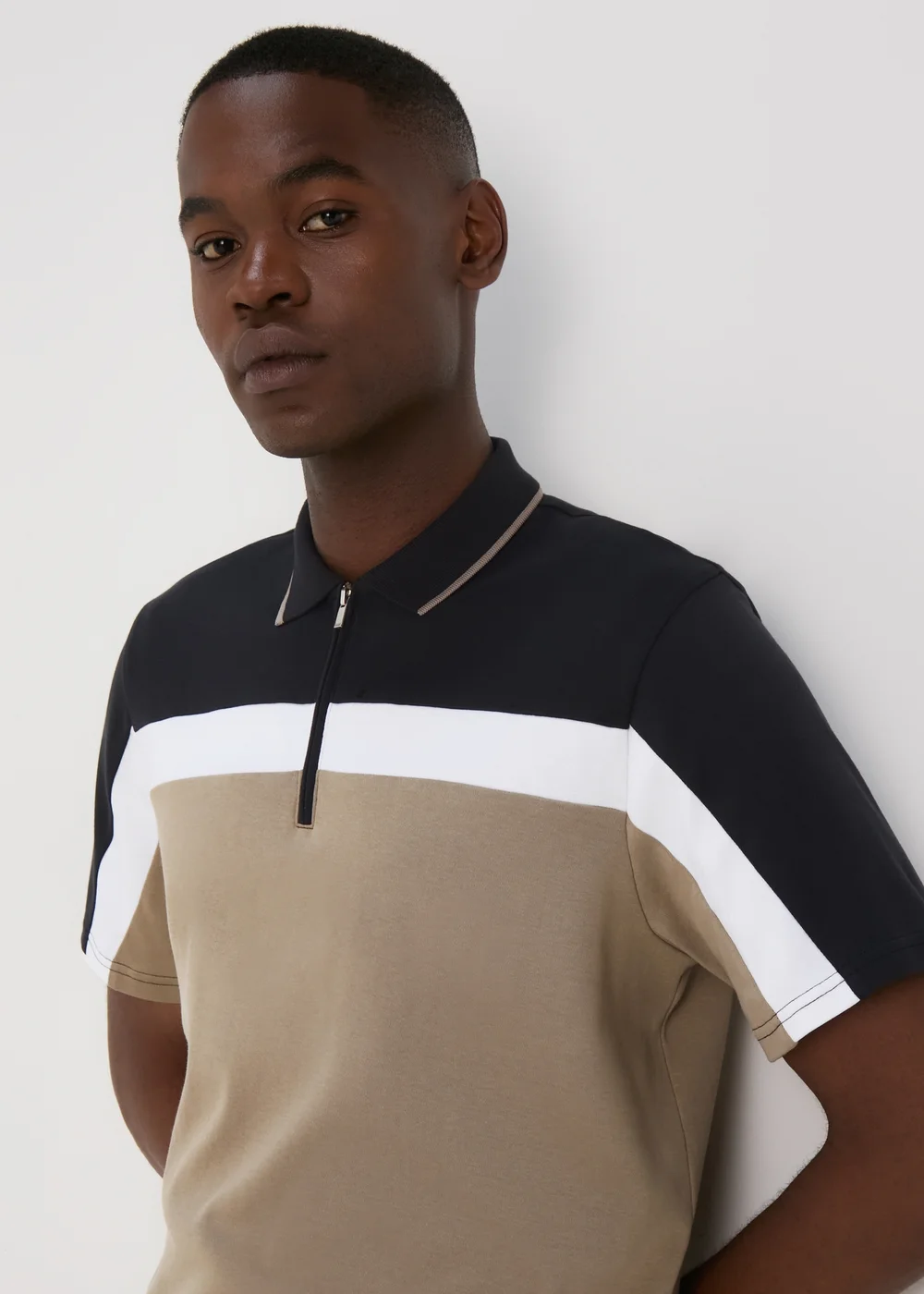 Black & Stone Horizontal Cut & Sew Polo Shirt - S Image 3