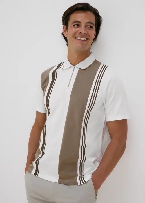 Ecru Vertical Stripe Smart Polo Shirt - S Image 1