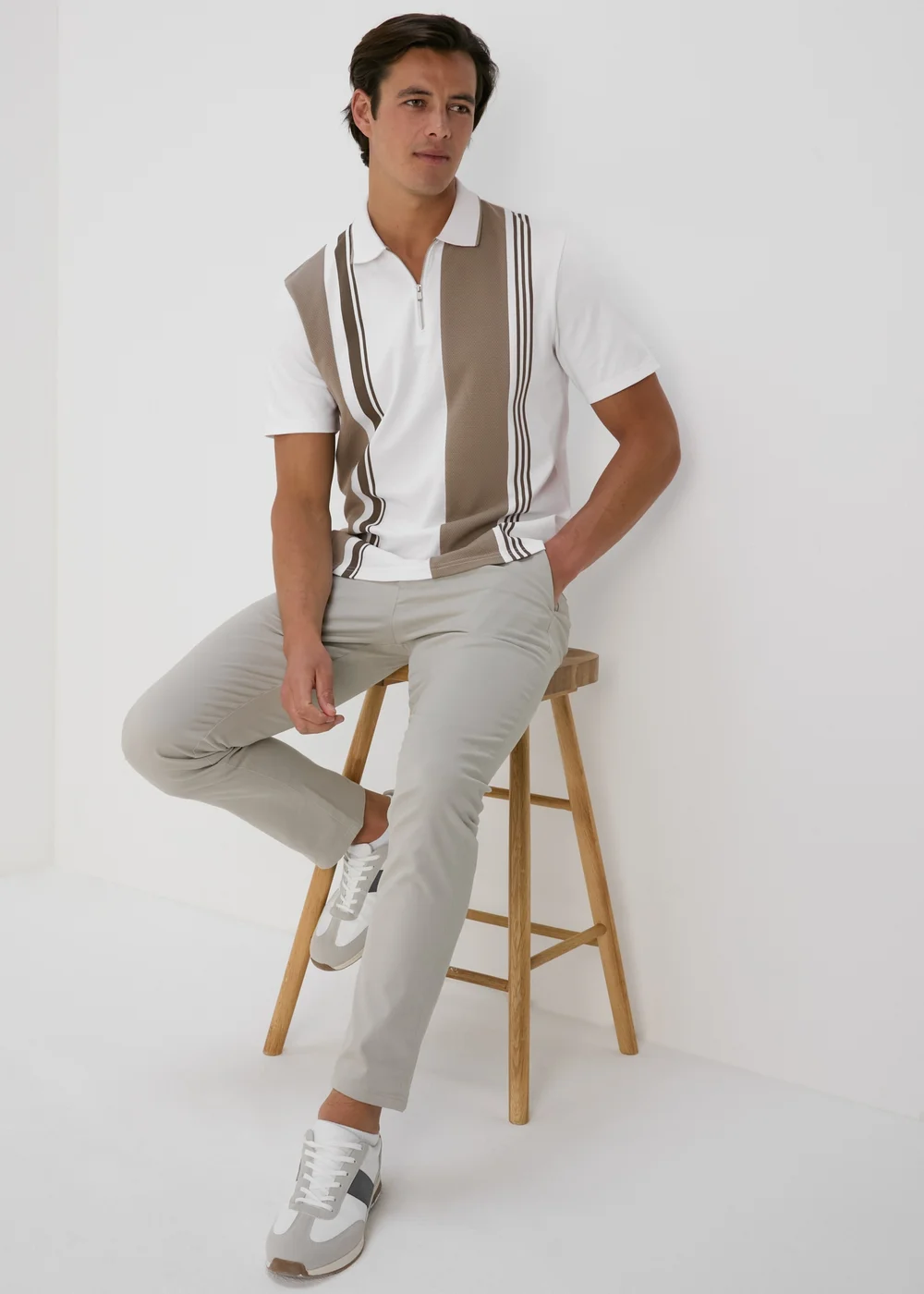 Ecru Vertical Stripe Smart Polo Shirt - S Image 4