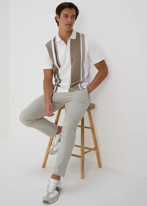 Ecru Vertical Stripe Smart Polo Shirt - S Image 4