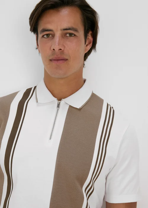 Ecru Vertical Stripe Smart Polo Shirt - S Image 3