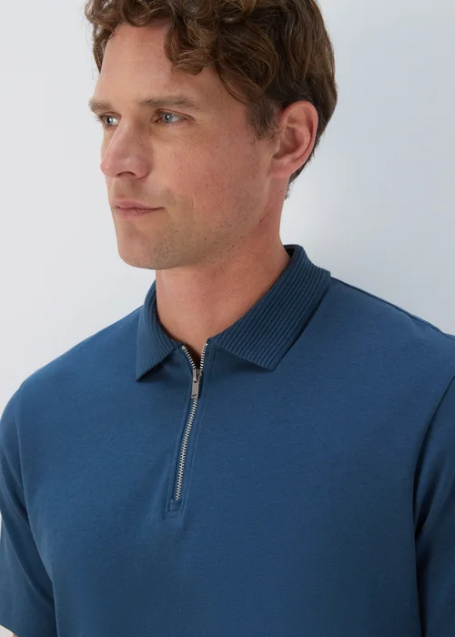 Blue Plain Zip Polo Shirt - S Image 3