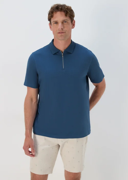 Blue Plain Zip Polo Shirt - S Image 1