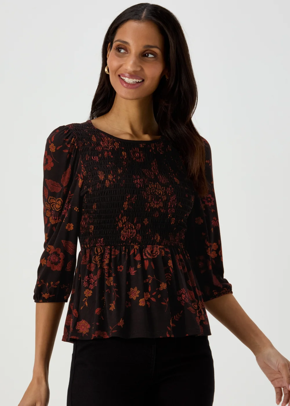 Black Shirred Bodice Top - 8 Image 1