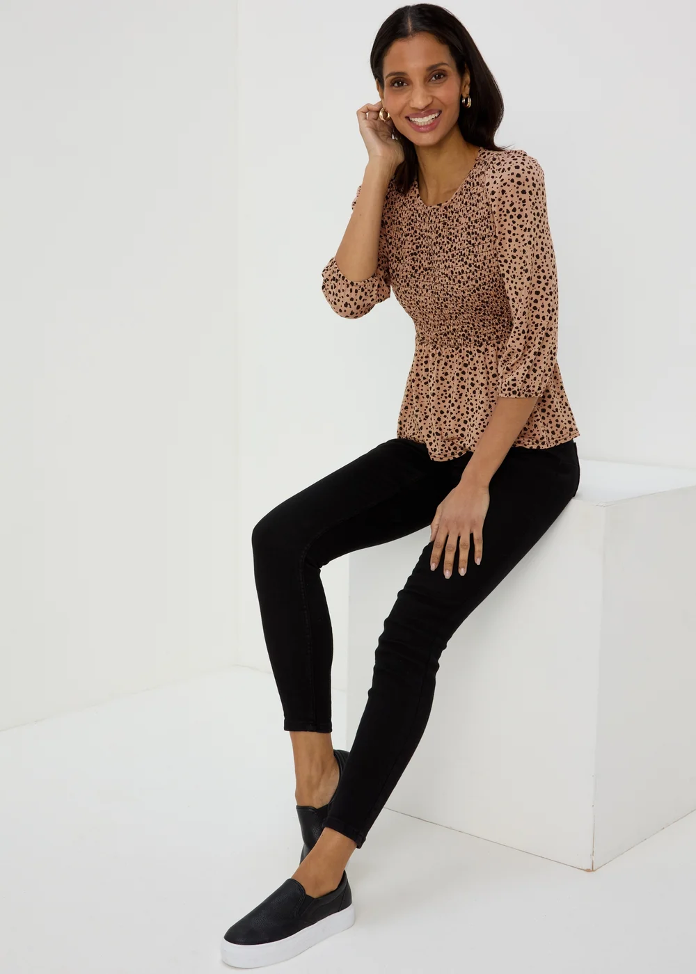Beige Animal Shirred Bodice Top - 8 Image 4