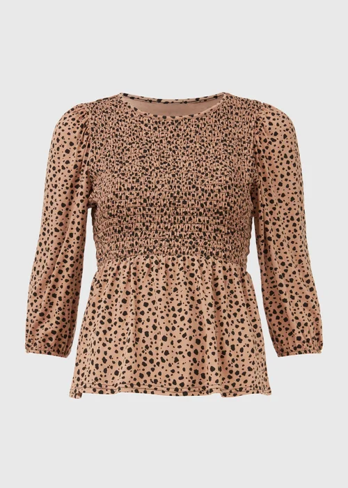 Beige Animal Shirred Bodice Top - 8 Image 5