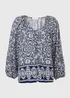 Navy Printed Button Down Blouse - Size 8 Image 5