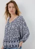 Navy Printed Button Down Blouse - Size 8 Image 1