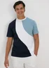 White & Navy Cut & Sew Wave T-Shirt - S Image 2