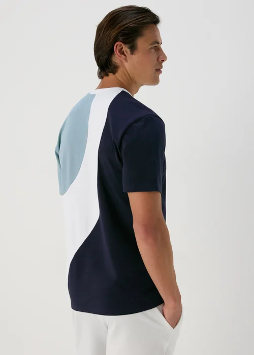 White & Navy Cut & Sew Wave T-Shirt - S Image 3