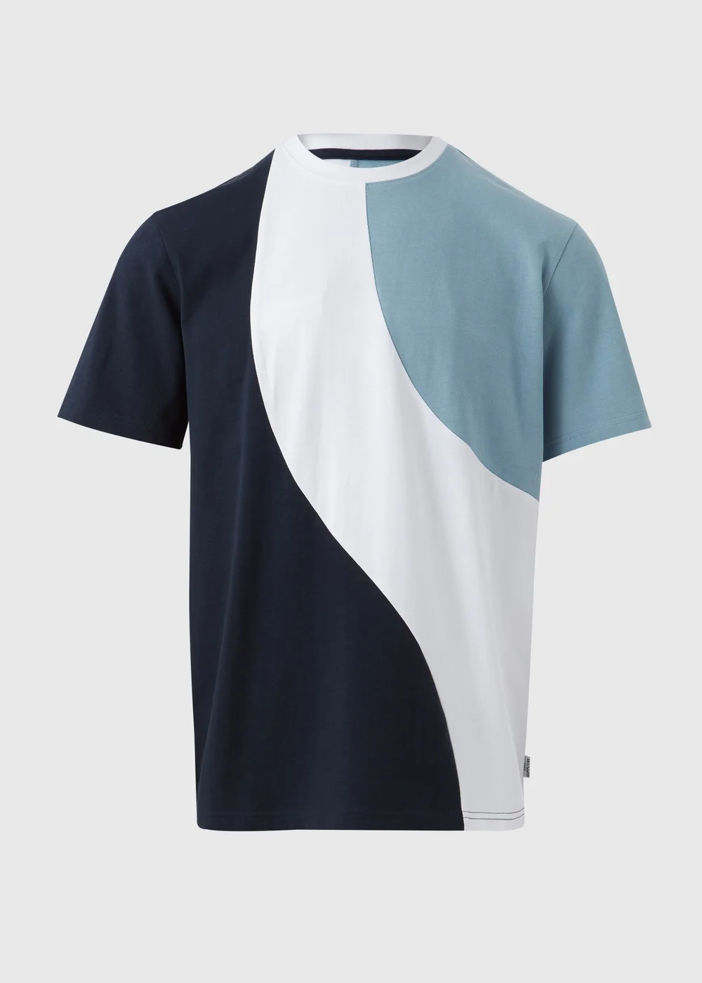 White & Navy Cut & Sew Wave T-Shirt - S Image 5