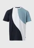 White & Navy Cut & Sew Wave T-Shirt - S Image 5