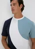 White & Navy Cut & Sew Wave T-Shirt - S Image 1