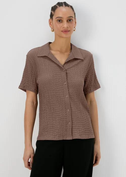 Brown Textured Short Sleeve Jersey Shirt - S Image 4