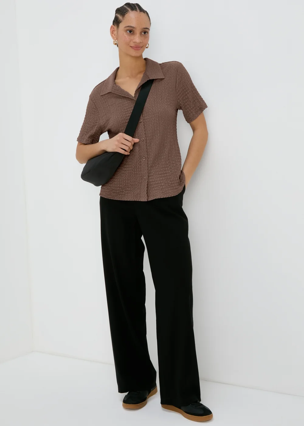 Brown Textured Short Sleeve Jersey Shirt - S Image 1