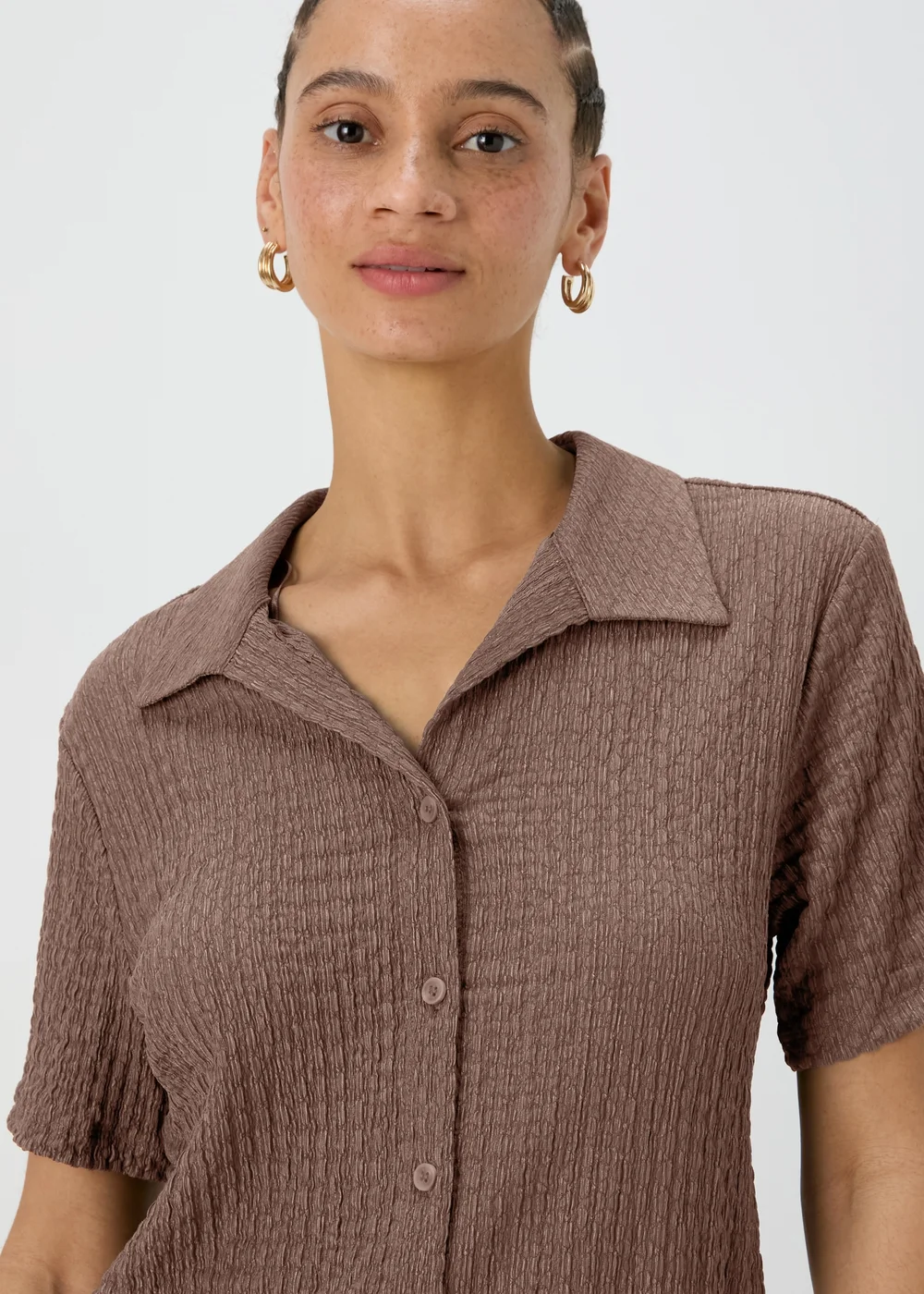 Brown Textured Short Sleeve Jersey Shirt - S Image 3