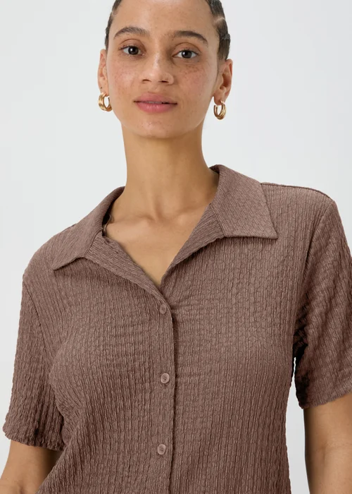 Brown Textured Short Sleeve Jersey Shirt - S Image 3