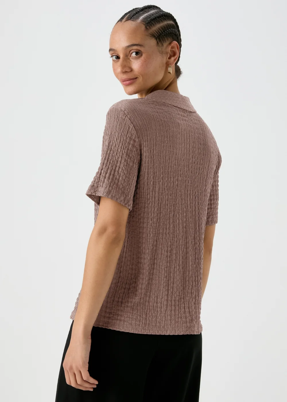 Brown Textured Short Sleeve Jersey Shirt - S Image 2