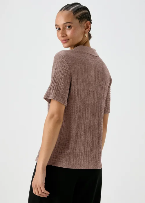 Brown Textured Short Sleeve Jersey Shirt - S Image 2