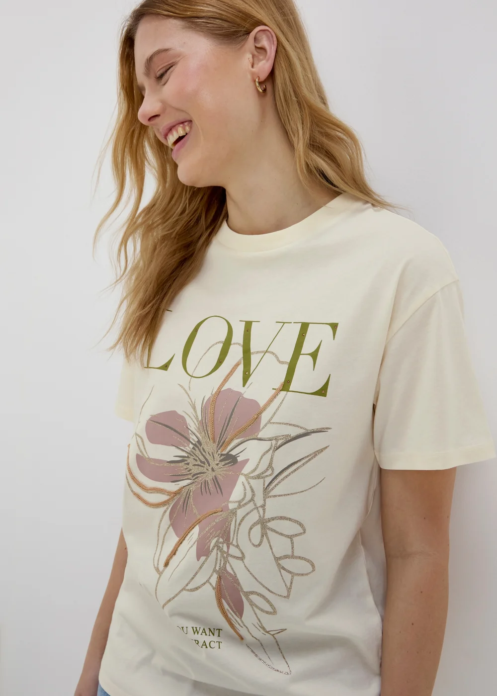 White Flower Print T-Shirt - S Image 1